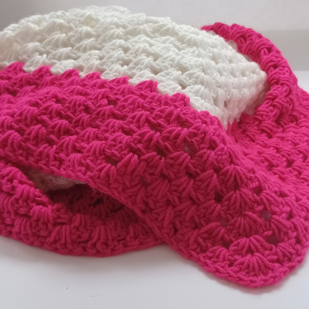 Baby Afghan hand made 36 in. X 34 in. Pink and White